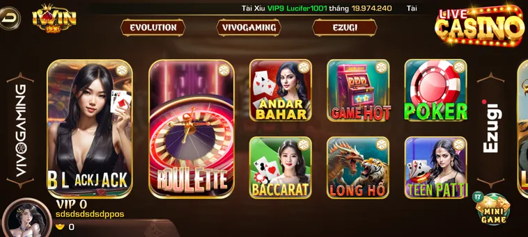 Danh Mục Trò Chơi Tại Sảnh Cá Cược Đẳng Cấp Tại LiveStream Casino IWin Club Hấp Dẫn Nhất