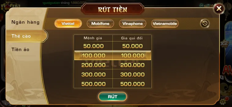 Phương thức rút tiền bằng thẻ cào tại Iwin.