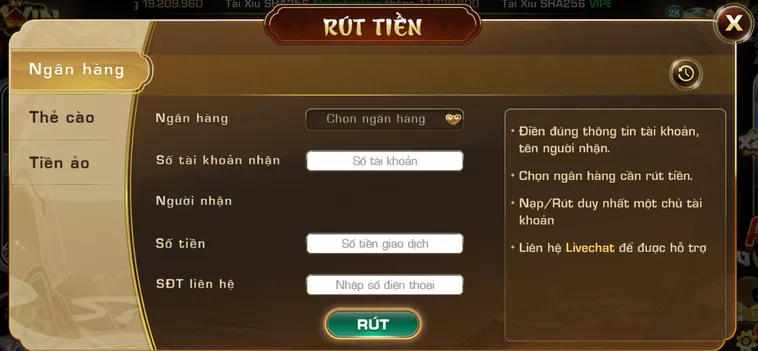Quy trình rút tiền bằng tài khoản ngân hàng tại Iwin.